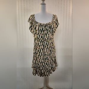 NEW Spiaggia Dolce Women's Olive Blush Pineapple Print Shift Dress Size L Boho